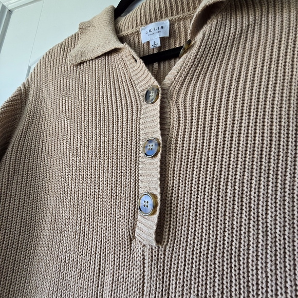Le Lis Ribbed Knit Sweater Romper Collared Button Front Cozy Neutral Coastal Sm - Picture 9 of 11